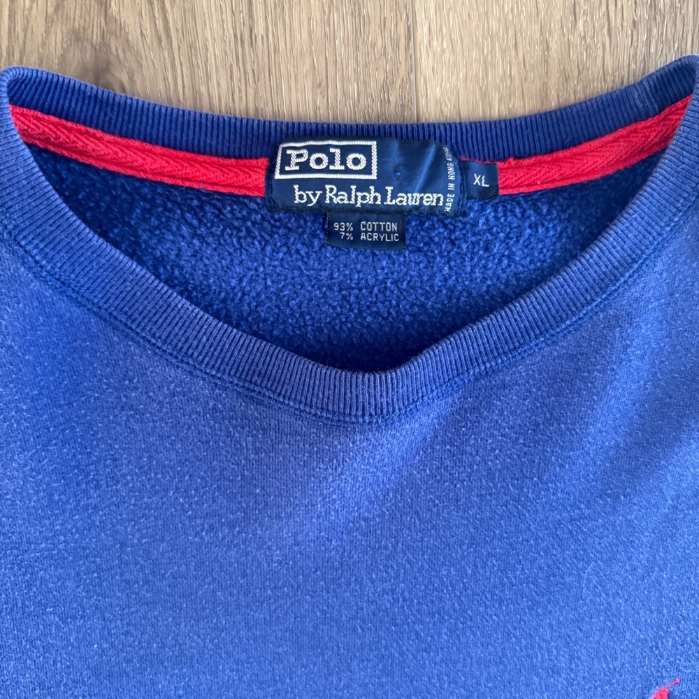 Vintage Polo Ralph Lauren Crewneck Sweatshirt Mens XL Blue Red Pony Pullover - Picture 2 of 7